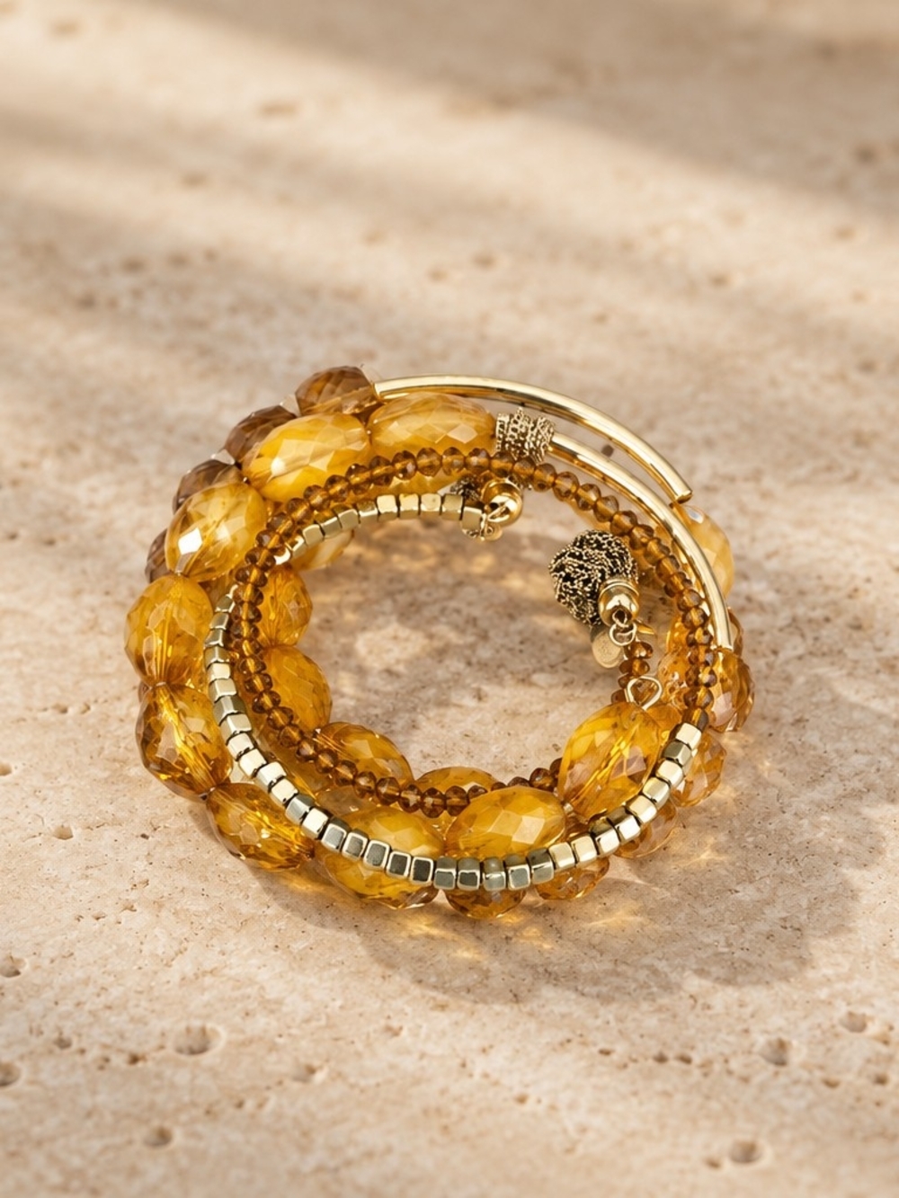 Boutique Stackable Amber Bead Bracelet Set - Picture 3 of 3